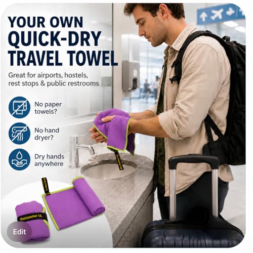 Elite Trail Magic Backpacking Ultralight Quick Dry Microfiber Soft Fast Drying Hand and Face Towel Wash Cloth Camping Yoga Hiking Active Lifestyle Small - color: Purple
