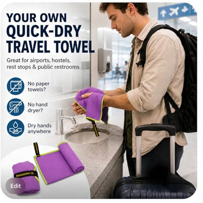 Elite Trail Magic Backpacking Ultralight Quick Dry Microfiber Soft Fast Drying Hand and Face Towel Wash Cloth Camping Yoga Hiking Active Lifestyle Small - color: Purple