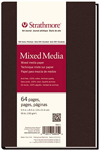 Strathmore 500 Series Hardcover Mixed Media Journal, 90 lb. Vellum Paper, 5.5 X 8.5 inches, 64 Pages (566-5) - size: 5.5x8.5 inch, style: Hardbound, Phase Out