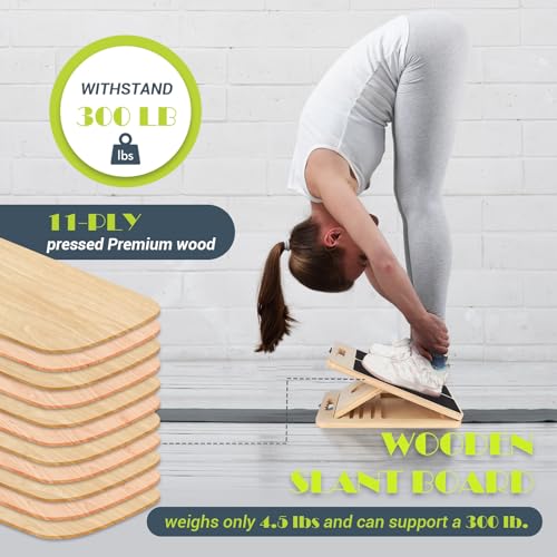 Slant Board Calf Stretching, 300 LBS Capacity Portable Wooden Incline Board