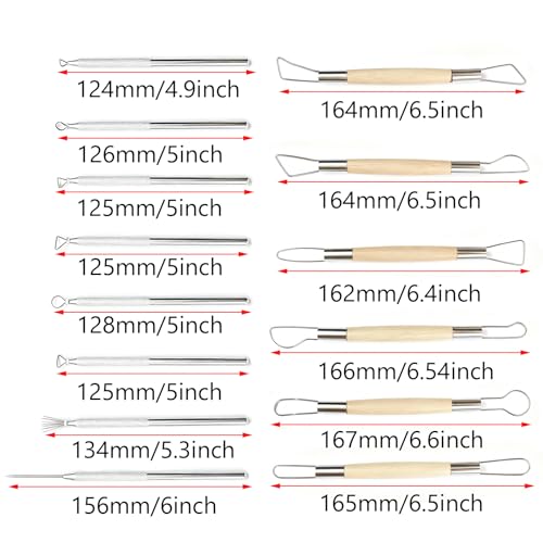 14 PCS Clay Pottery Sculpting Tools Set, Pottery Trimming Tools,Carving Art Polymer Clay Tools,with Needle Detail Tool and Feather Wire Texture for Ceramic Wax Carving