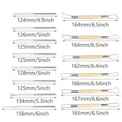 14 PCS Clay Pottery Sculpting Tools Set, Pottery Trimming Tools,Carving Art Polymer Clay Tools,with Needle Detail Tool and Feather Wire Texture for Ceramic Wax Carving