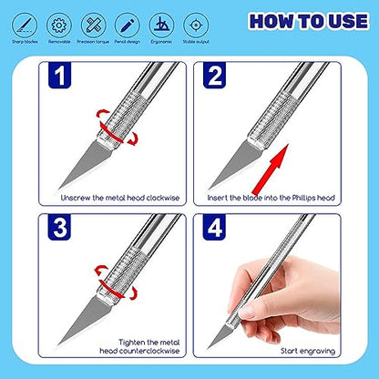 42Pcs Utility Craft Knife Kit Contains 2 Metal Pen Knife and Spare Replacement Blades, Exacto Knife and SK5#11 Hobby Knife Blades for Scrapbooking, Cutting, Carving DIY, Art Work - color: 42pcs Utility Craft Knife Kit (Silver)