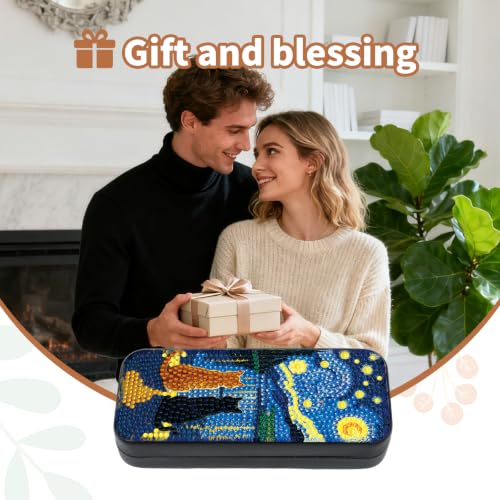 FlyingMage Cat Diamond Art Painting Kit, Hard Shell Eyeglasses Glasses Case | Starry Night DIY 5D Diamond Dots, Small Gem Art Painting Kits, Cute Rhinestone Sunglasses Case for Adults Beginner Women - color: Navy Starry Night Cat