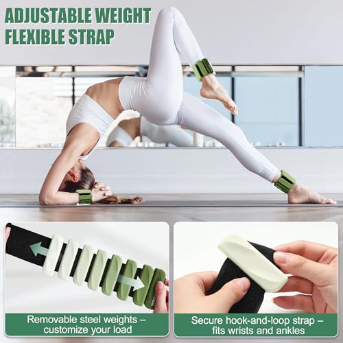 Ankle Wrist Weights for Women 2lbs/4lbs Pairs Adjustable Silicone Weights - color: Gradient Green, size: 2 lbs Pair (1 lb Each)