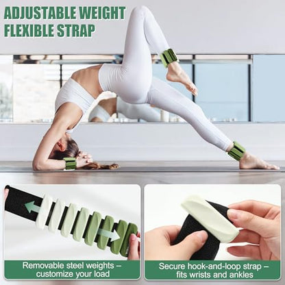 Ankle Wrist Weights for Women 2lbs/4lbs Pairs Adjustable Silicone Weights - color: Gradient Green, size: 2 lbs Pair (1 lb Each)