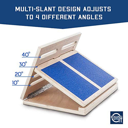 Rolling With It Wooden Slant Board for Calf Stretching, Squats | Solid wood, 4 adjustable angles, Anti-slip surface, For calf, hamstring & Achilles stretch, Squat wedge, Holds 350 lb