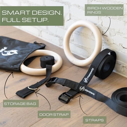Gymnastic Rings - Durable Home Workout Equipment w/Adjustable Straps & Secure Buckle - Portable 1.25" Olympic Rings for Home & Gym - Exercise Rings for Workout Bodyweight Fitness Training