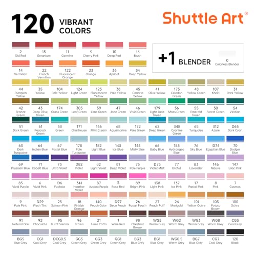 Shuttle Art Brush Tip Alcohol Markers, Dual Tip Brush & Chisel Tip Art Marker Set, 121 Colors Marker Pens with Organized Case Perfect for Illustration Kids Students Adults Coloring Sketching - color: 121 Colors Brush & Chisel Tip