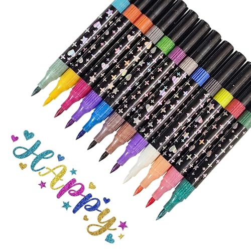 24 Colors Glitter Markers,Dual Tip Glitter Paint Pens Sparkly Metallic Shimmer Marker Fine Point Tip Outline Markers for Adult DIY Crafts.Greeting Birthday Cards,Christmas - color: New-24 Colors