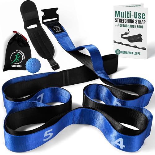 Stretch Strap with Loops Physical Therapy - Full Body Exercise Straps for Stretching with Detachable Foot - Leg & Calf Stretcher for Plantar Fasciitis, Physical Therapy, Pain Relief, and Flexibility - color: Blue