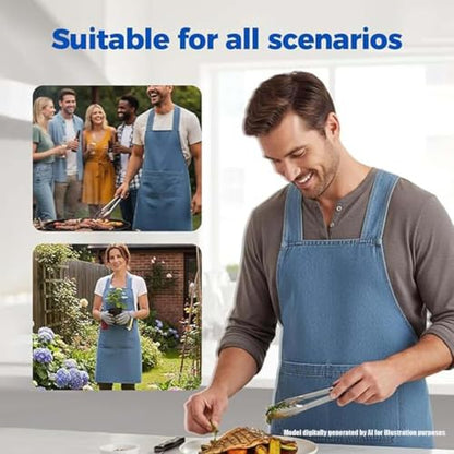 Adult Cross Back Apron, Stain Resistant Cotton Apron with Pockets ﻿ | Denim Cross Back Aprons, Cotton Apron Suitable for Gardens and Kitchens, with Pockets for Easy Carrying of Tools - color: D