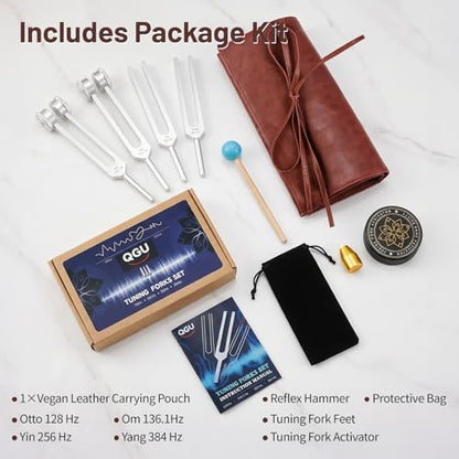 Healing Tuning Fork Set –Includes 128Hz, 136.1Hz, 256Hz, 384Hz Weighted and Unweighted,with Activator & Wooden Mallet,Tuning Fork Set for Meditation, Yoga, and Chakra Energy Therapy