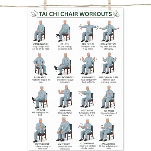 Tai Chi Chair Workouts Poster, Senior Seated Exercise Guide, Gentle Chair Yoga Print for Elderly Fitness, Home Gym & Physical Therapy - color: colorful02, size: 60X90cm UnFramed