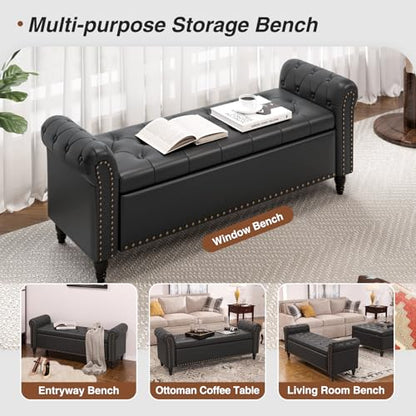 FiveWillowise 55" Bedroom Bench,End of Bed Bench with Storage,Black - color: Black, size: 55-inch