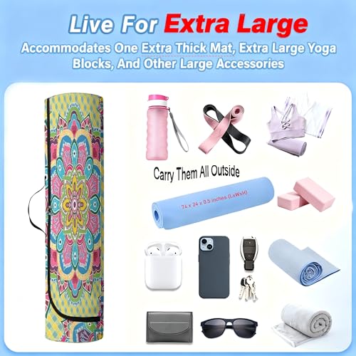 Spacious Extra Large Storage Yoga Mat Bag | Huge Capacity Mandala Gym Tote - Waterproof Wear-Resistant Carrier Strap Pilates - color: Blossoming Flowers and Delicate Dreams Pink