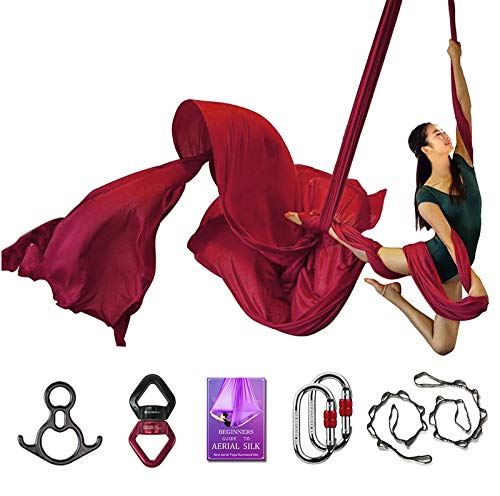 Deluxe Aerial Silks Equipment Set - 11 Yards Aerial Yoga Hammock Swing for Acrobatic, Circus Arts, Dance (L:10m W:2.8m) - color: Wine Red