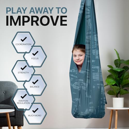 Compression Sensory Swing Adult & Kids, Indoor Outdoor Pod, Holds 300lb | indoor sensory swing for kids, outdoor sensory swing indoor, sensory swing kids, sensory toys, 360 swivel hammock swing - color: Abstract Flow