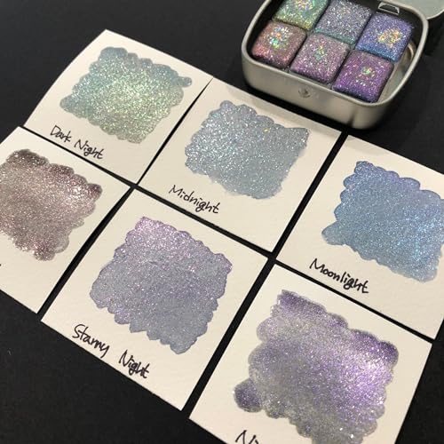 IUILE Handmade Watercolor Paints - Night Dot Card (6 colors). Color Shift, Metallic, Shiny, Shimmer - color: Night Dot