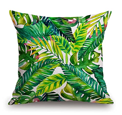TSSOHU Orange Leaves Outdoor Throw Pillow Cover - Green Tropical Palm, Banana Leaves Decorative Cushion Cases - Farmhouse Style Home Decor for Couch - 18x18 inch - color: Tss37