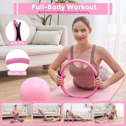 Home Pilates Kit Pilates Equipment Set for Women, Pilates Essentials Kit - color: Rose Pink - 11 Pieces Kit