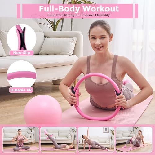 Home Pilates Kit Pilates Equipment Set for Women, Pilates Essentials Kit - color: Rose Pink - 11 Pieces Kit