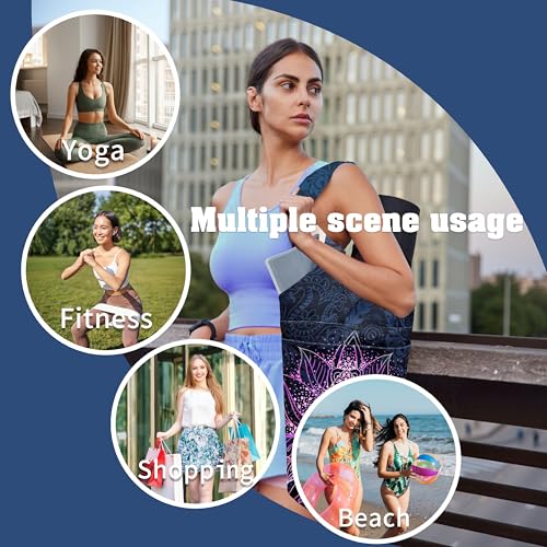 Yoga Mat Bag Carrier for Women with Side Large Pocket Durable Linen Workout Gym Travel Storage Pilates Mats - color: Spiritual Meditation