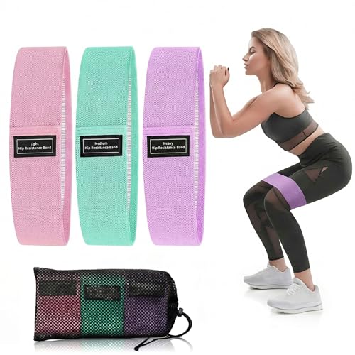 Fabric Resistance Bands for Working Out, 3 Levels Non-Slip Booty Bands for Women Men, Cotton Exercise Loop Bands for Legs and Butt, Glute Workout Squat Bands Set for Home Gym Fitness Yoga