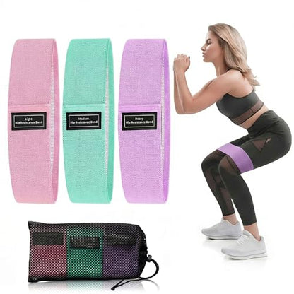 Fabric Resistance Bands for Working Out, 3 Levels Non-Slip Booty Bands for Women Men, Cotton Exercise Loop Bands for Legs and Butt, Glute Workout Squat Bands Set for Home Gym Fitness Yoga