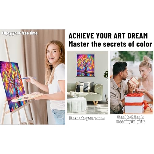 Ausanrl Tree of Life Paint by Numbers with Frame Wooden Easel-Tree Paint by Number Adult,Paint by Numbers Framed Canvas,Adult Paint by Number Kits on Canvas Framed Gifts and Home Wall Decor 12x16inch - color: Tree of Life