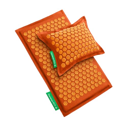 Pranamat Acupressure Large Mat and Pillow Set, Premium Acupressure Therapy for Pain Relief and Relaxation, Handcrafted in Europe with Sustainable and Natural Materials (Amber) - color: Amber