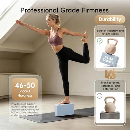 High Density EVA Yoga Blocks 2 Pack, 280g Pro-Level Exercise Brick (46-50 Shore C Firmness), Odor-Free & Non-Slip Foam Props for Yoga, Pilates & Stretching - color: ice blue