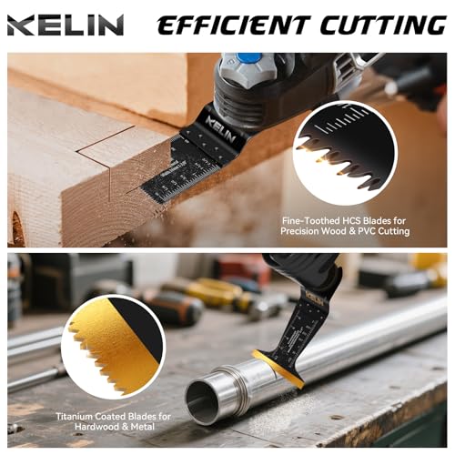 116pcs Titanium Oscillating Tool Blades, Universal Multitool Blades | 4 Types Titanium Saw Blades for Wood, Metal, Drywall, Pipes – Fits Dewalt, Bosch, Milwaukee & 98% Oscillating Tools - size: 116 PCS