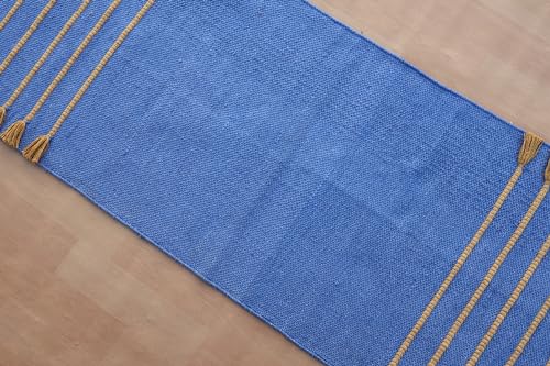 Jaipur Art & Rugs Cotton Yoga Rug - Eco-Friendly Hand-Woven Thick Mat (24”x72”x5mm) for Everyday Fitness at Home - Comfortable & Extra-Long - color: Light Blue-Yellow