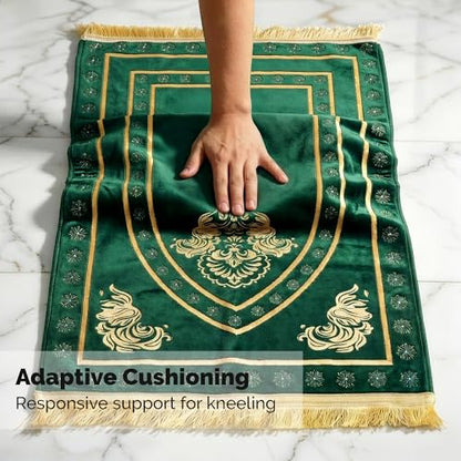 UrmiX Memory Foam Prayer Mat, Knee Support & Quran Reading Rest (Green) - color: Emerald Green