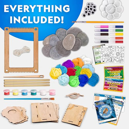 National Geographic Mega Arts and Crafts Activity Kit for Kids Ages 8-12 | Rock Painting, Weaving Loom for Kids & Birdhouse Craft, 3 Creative Projects, 25 Bonus Activities, Art Supplies, Birthday Gift - style: Mega Craft Kit