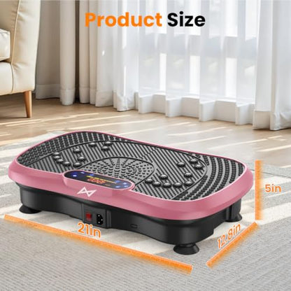 AXV Vibration Plate Fitness Platform Exercise Machine Body Vibrating Board | Curved Design Powerful 200W Bluetooth Oscillating Shake Plate for Lymphatic Drainage Recovery Whole Body Toning With Handles - color: BT.PRO.PINK
