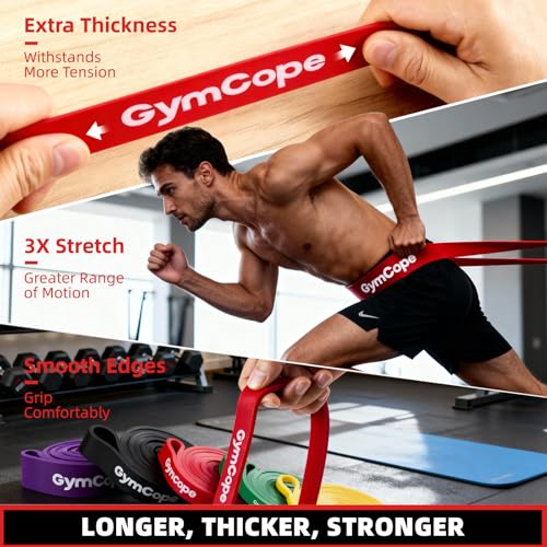 GymCope Pull Up Resistance Bands - Assistance Bands Sets of 3/4/5 for Men & Women, Heavy Duty Workout Exercise Bands for Body Stretching, Muscle Training, Instruction and Carry Bag Included - color: 4-Pack (15~100lbs)