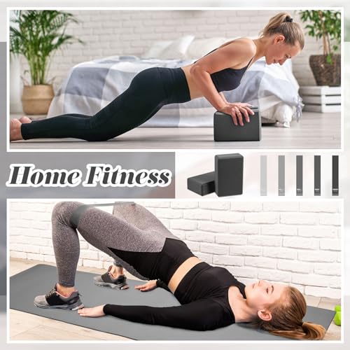 Liliful 10 Pcs Yoga Starter Kit Include 6mm Yoga Mat with Carry Strap, 2 Blocks, 65cm Pilates Ball, Stretch Strap, 5 Resistance Bands with Air Pump Home Workout Set for Beginners Women Men Gym - color: Gray