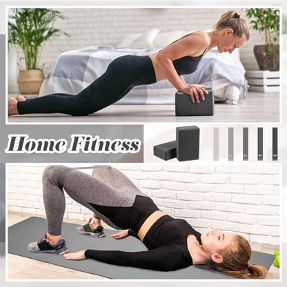 Liliful 10 Pcs Yoga Starter Kit Include 6mm Yoga Mat with Carry Strap, 2 Blocks, 65cm Pilates Ball, Stretch Strap, 5 Resistance Bands with Air Pump Home Workout Set for Beginners Women Men Gym - color: Gray