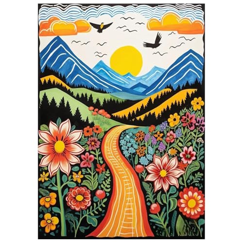 DOTSOPS Landscape Diamond Art Painting Kits Round Full Drill 11.8 x 15.7 in | DIY Paint by Diamonds for Adults,Beginner Craft Home Wall Decoration Gift - color: Mountain d