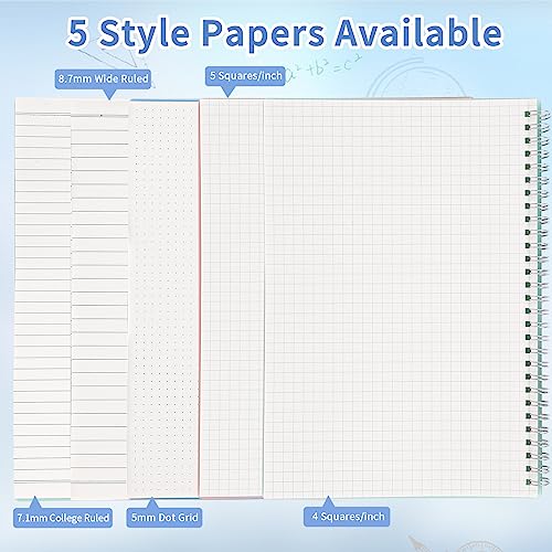 Graph Paper Notebook, Spiral Notebook, Large B5 Graph Notebook Journal, 8" x 10" Graphing Grid Notebooks for Lab, Engineering, Math, School, Work, 24pcs Index Tabs, Assorted Pastel, 5 Squares/Inch - size: 8" x 10", style: Graph
