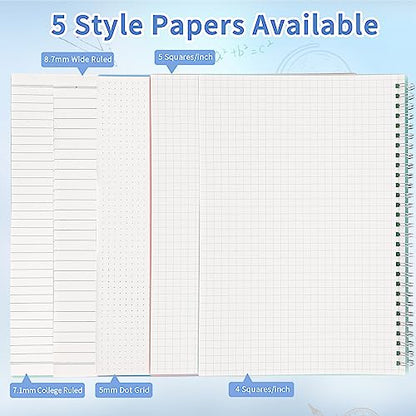 Graph Paper Notebook, Spiral Notebook, Large B5 Graph Notebook Journal, 8" x 10" Graphing Grid Notebooks for Lab, Engineering, Math, School, Work, 24pcs Index Tabs, Assorted Pastel, 5 Squares/Inch - size: 8" x 10", style: Graph