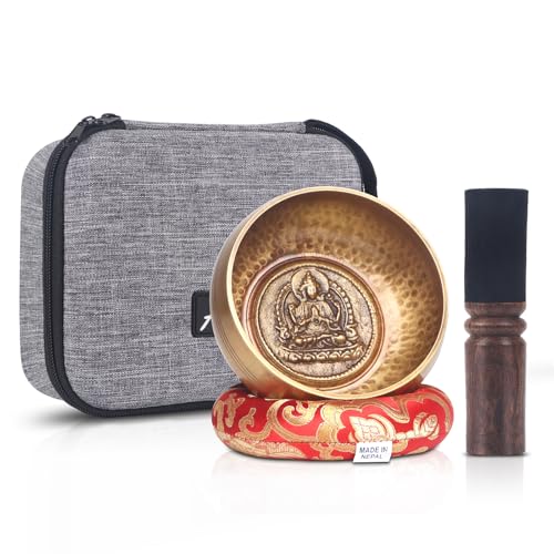 Kmise Tibetan Singing Bowls Set- Handmade in Nepal Meditation Sound Bowls for Yoga, Meditation, Mindfulness, Healing and Chakra Balancing, Stress Relief (5', Buddha) - color: 5inch Buddha