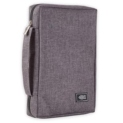 Christian Art Gifts Men/Women's Bible Cover Jesus Fish, Gray Canvas, Medium - color: Gray/Jesus Fish, size: Medium