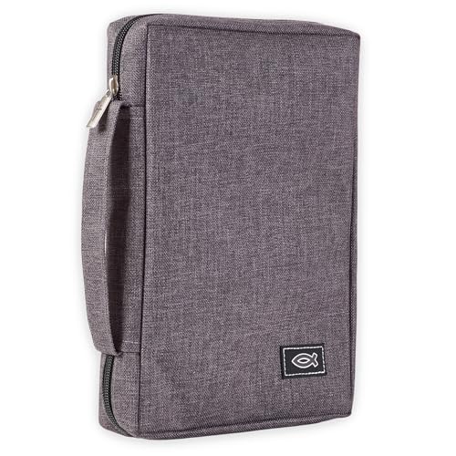 Christian Art Gifts Men/Women's Bible Cover Jesus Fish, Gray Canvas, Medium - color: Gray/Jesus Fish, size: Medium
