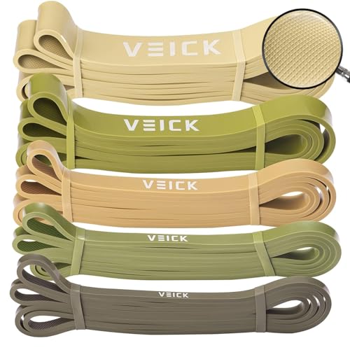 VEICK Pull Up Assist Resistance Bands for Home Gym | 100% Natural Latex, Non Slip Leather Texture, Space Saving, Full Body Training for Men Women - color: Green Set of 5