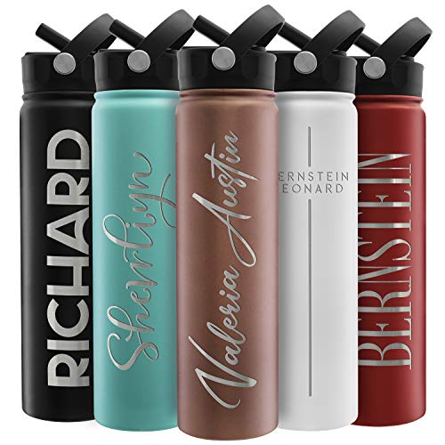 Amazing Items Personalized Water Bottle w/Straw & Lid, 24 oz - Rose Gold | Custom Stainless Steel Sports Water Bottle w/Name and Text - Double-Wall, Vacuum Insulated - Rotating Handle - color: Rose Gold, size: 24 Ounces