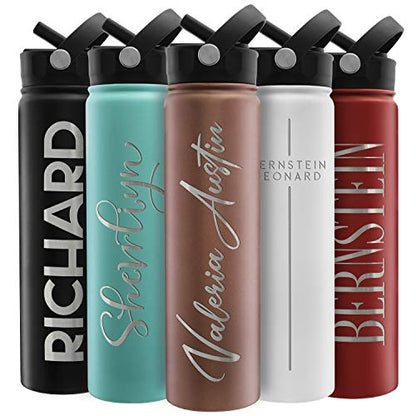 Amazing Items Personalized Water Bottle w/Straw & Lid, 24 oz - Rose Gold | Custom Stainless Steel Sports Water Bottle w/Name and Text - Double-Wall, Vacuum Insulated - Rotating Handle - color: Rose Gold, size: 24 Ounces
