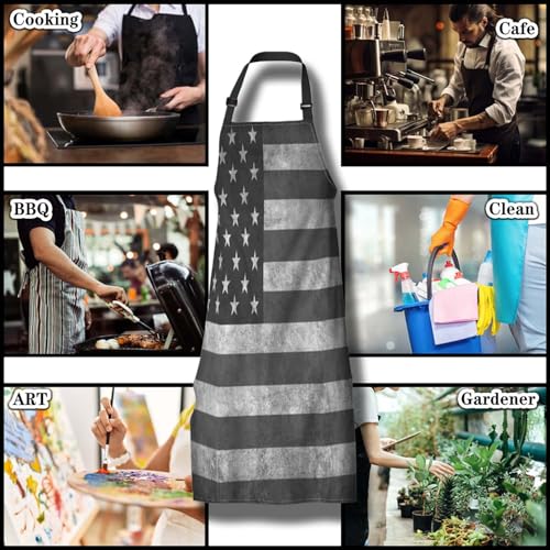 Kitchen Apron for Men Black and White American Flag Kitchen Aprons for Women for Cooking Restaurant BBQ Painting Crafting Gardening 27” (W) x 31” (H), Waterproof Apron - color: American Flag